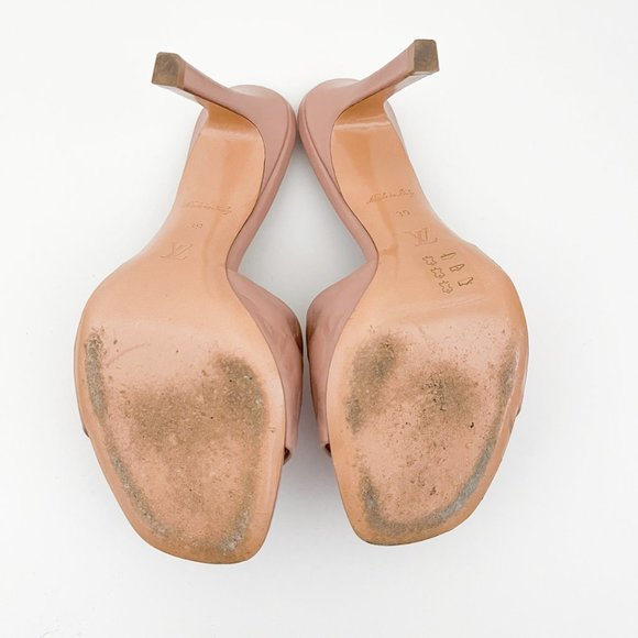 Louis Vuitton Revival Mule Monogram Heel Padded Heels Sandals Natural Nude Beige - Picture 14 of 16